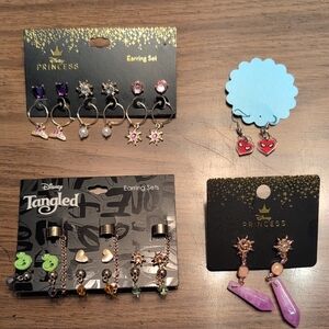 Hot Topic Princess and Tangled Kids Earring Set - Purple, Pink, Gold, Silver